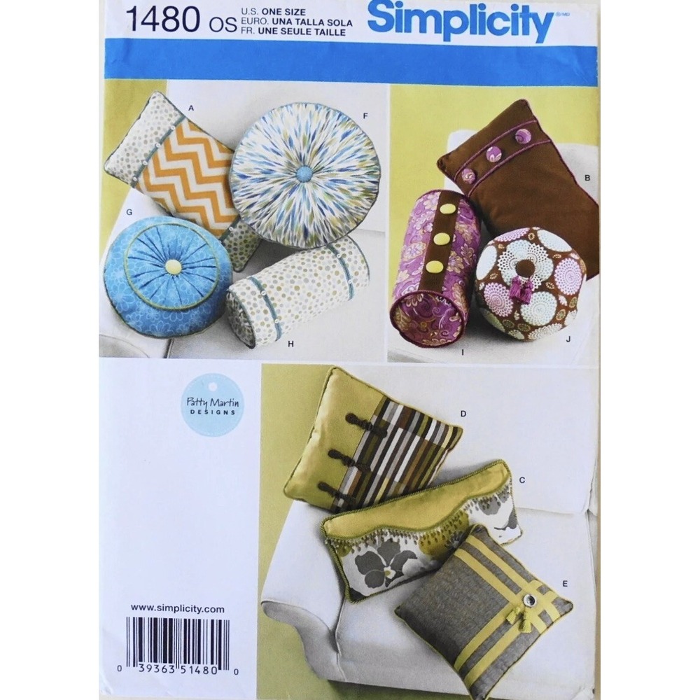 Simplicity 1480 Patty Martin Design Pillows Neck Rolls Sewing Pattern Uncut